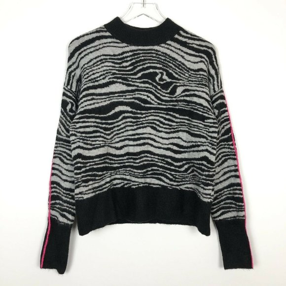 NWT Halogen Mock Neck Zebra Swirl Print Pullover Sweater Contrast Trim Black M - Picture 2 of 6
